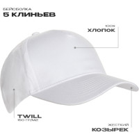 Бейсболка STAN 5 клиньев хлопок 150, 10L