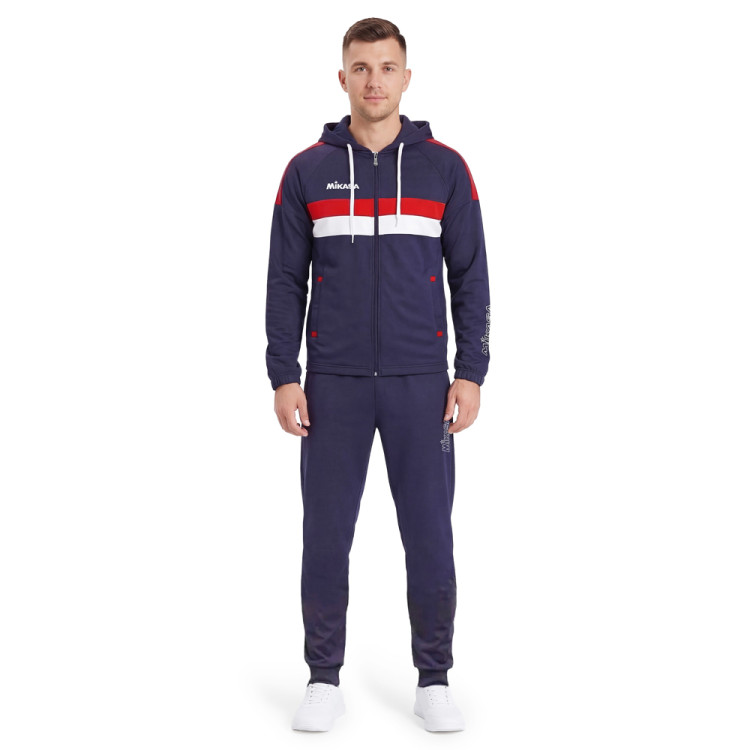 Костюм спорт. муж. с капюш. MIKASA MT550/701-083-XL, р. XL, 100% полиэстер, темносине-белый